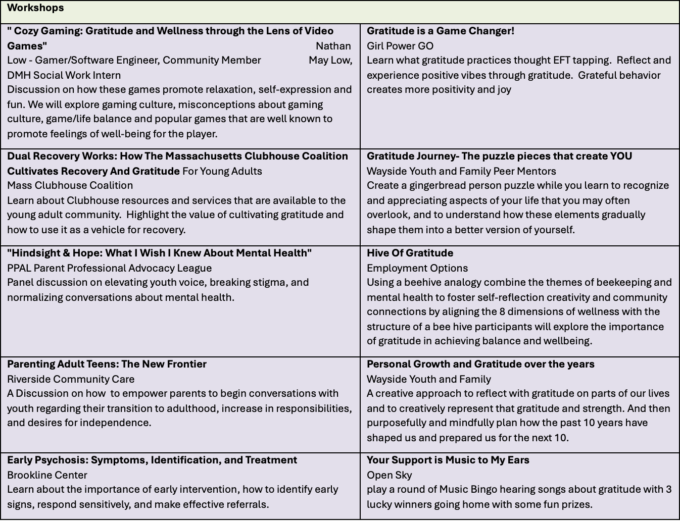 Success-Fest 10 Workshops page 1 